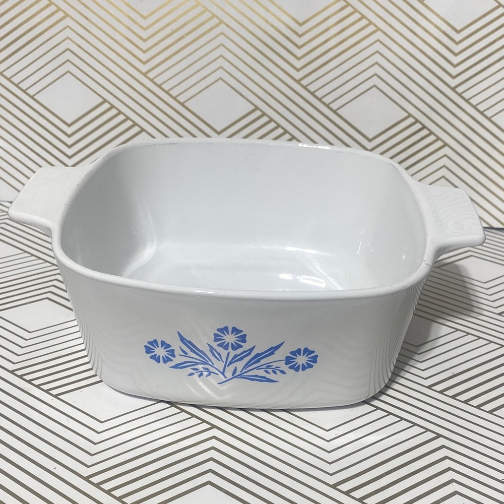 Corningware White Dish with Blue Floral Design